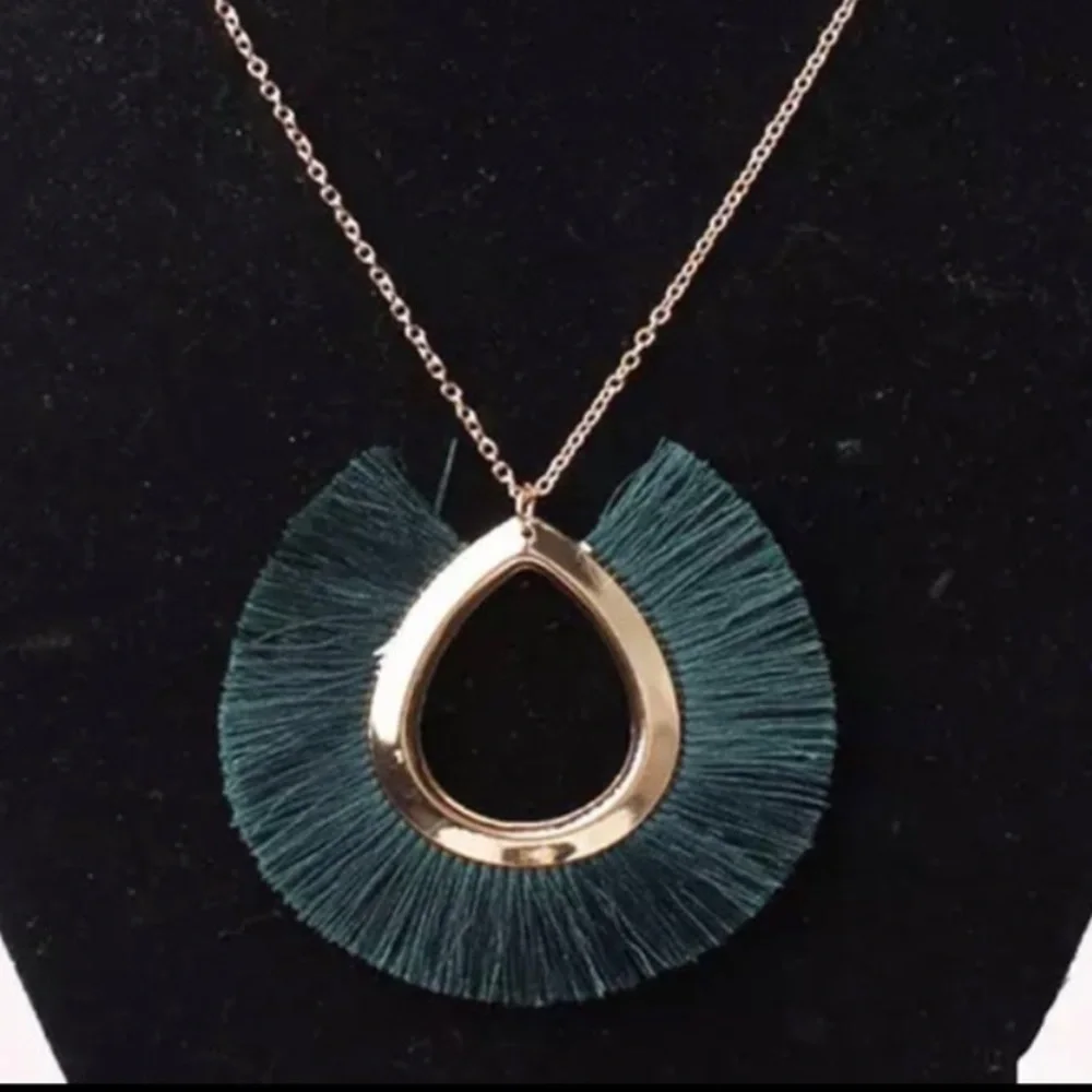 New Vintage Style Ethnic Green Tassel Boho 9k Gold Choker Statement Necklace - Picture 8 of 9